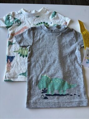 Cute Dino Graphic Short Sleeve Tee - Gray & White